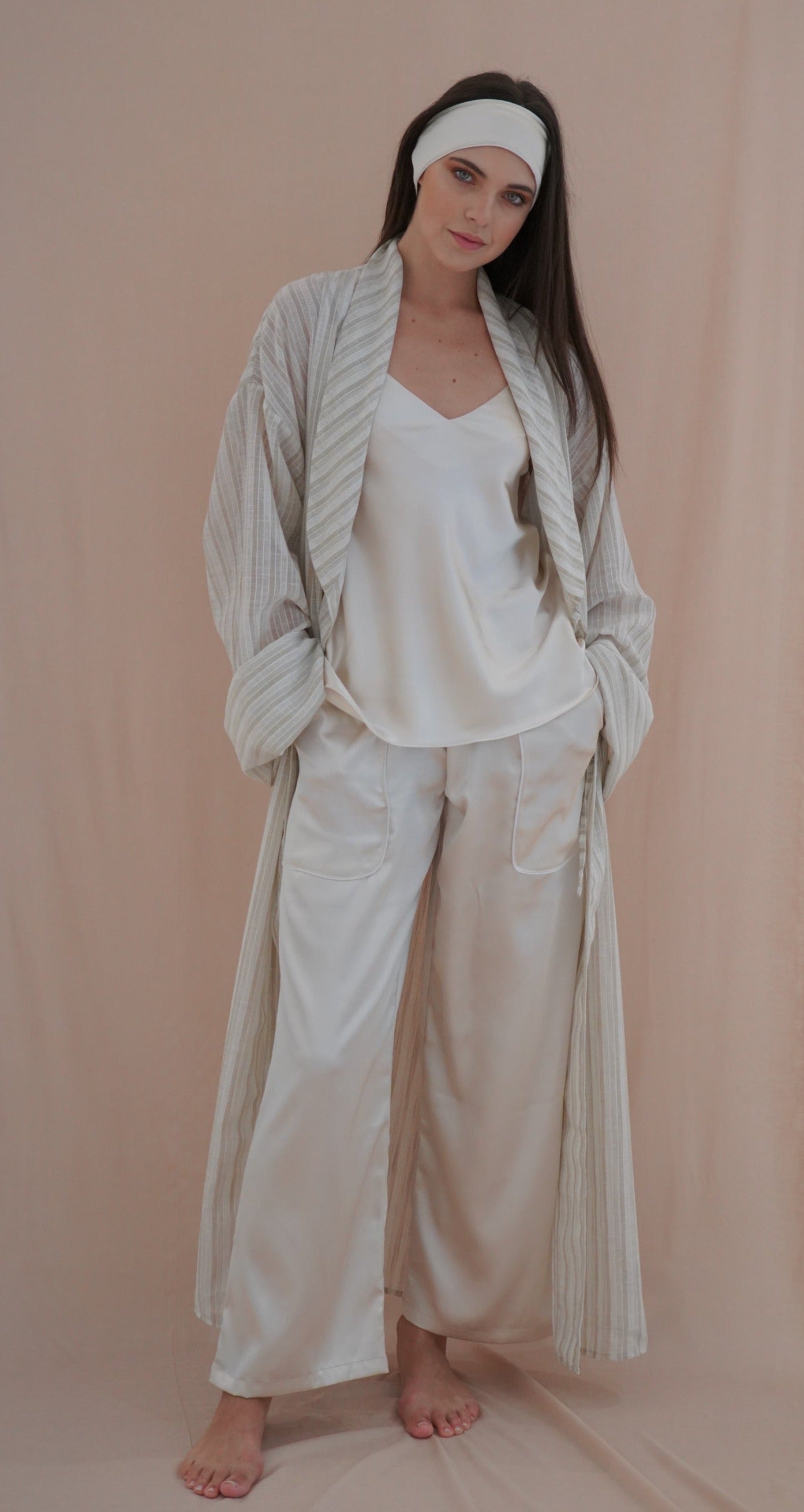 beige striped  robe
