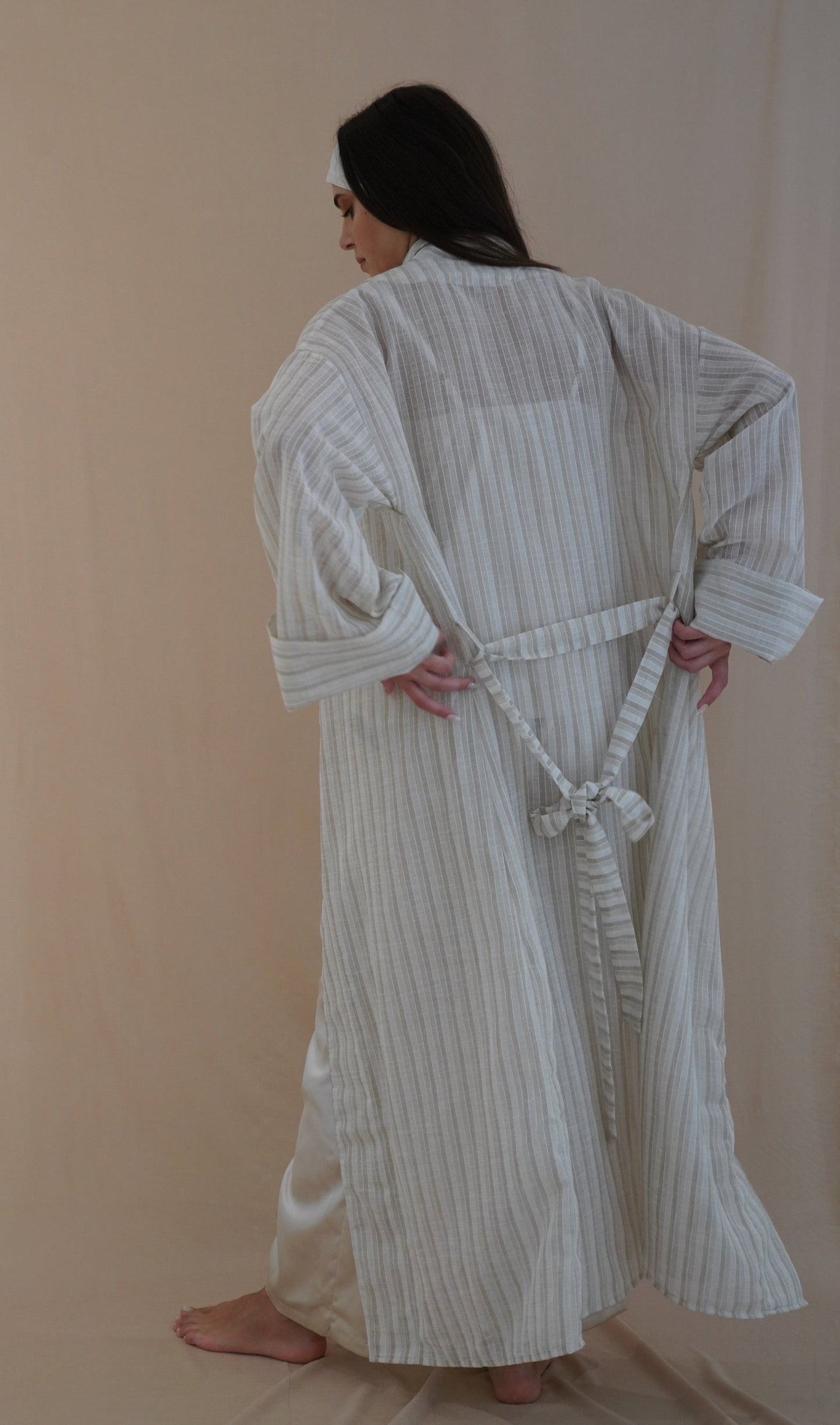 beige striped  robe